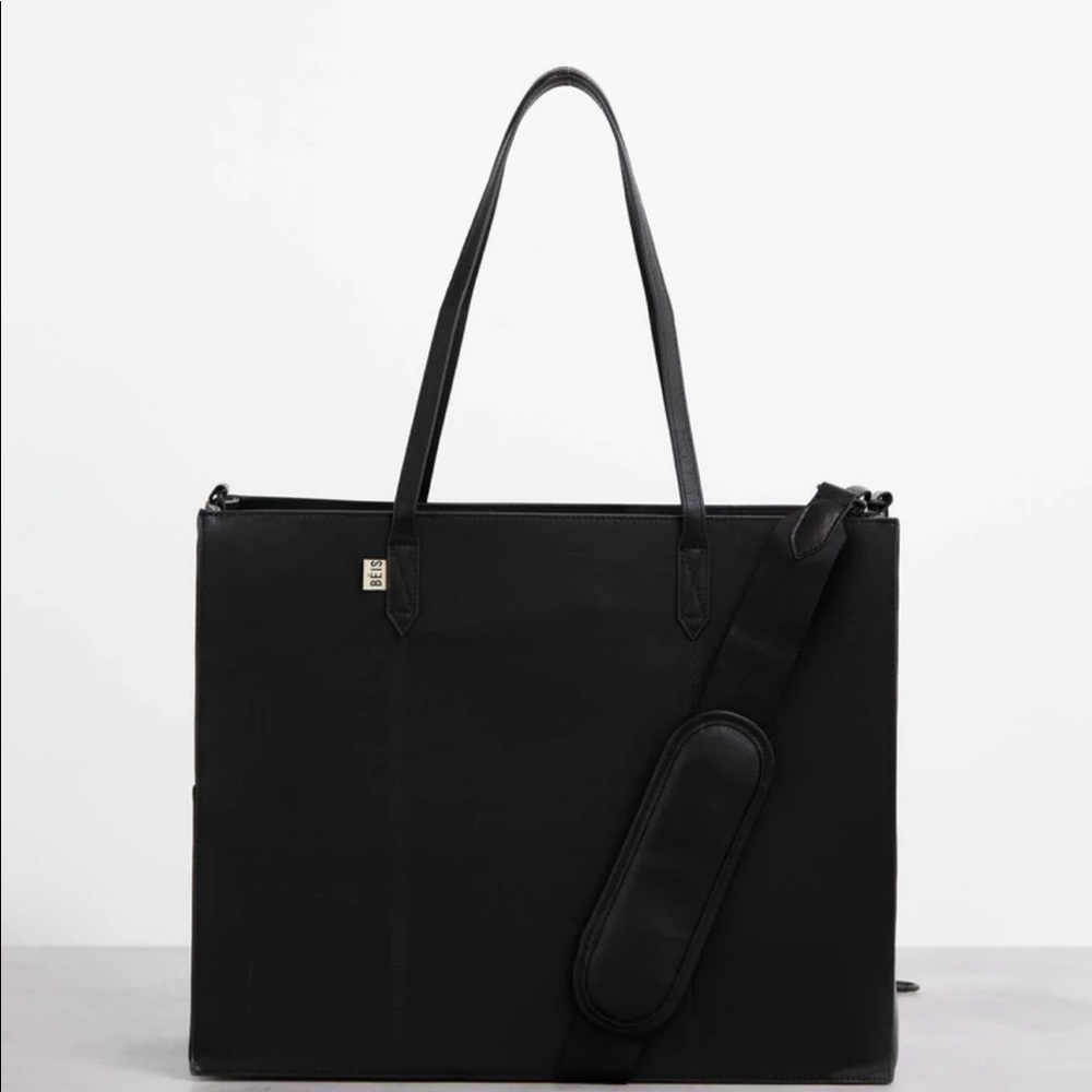 BEIS Work Tote in Black Vegan Leather - full size